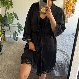 Black silk lounge robe